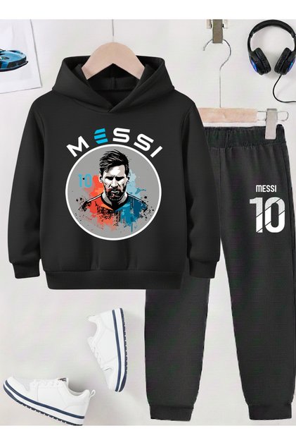 SET TRENING BĂRBAȚI CU IMPRIMEU MESSI, ȚESĂTURĂ CU 3 FIRURI, CU EFECT SHARDON