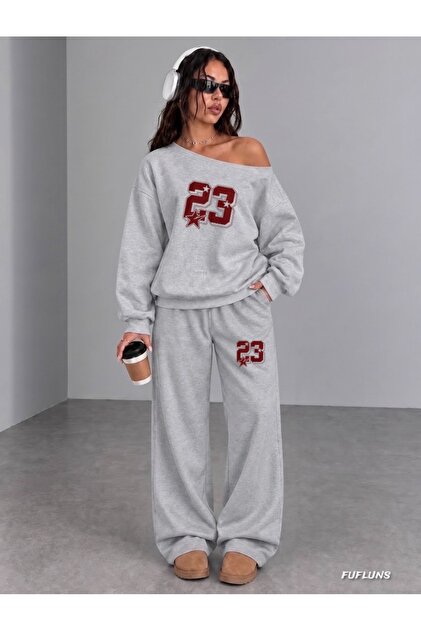 23 Star Printed Women's Boat Neck Sweatshirt/Top Sweat Suit