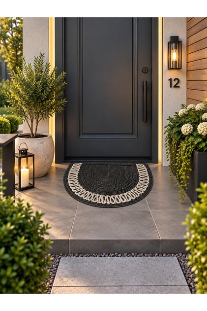 Jute Doormat Half Moon Model Non-Slip Base Door Mat – Knitted Decorative Home Mat