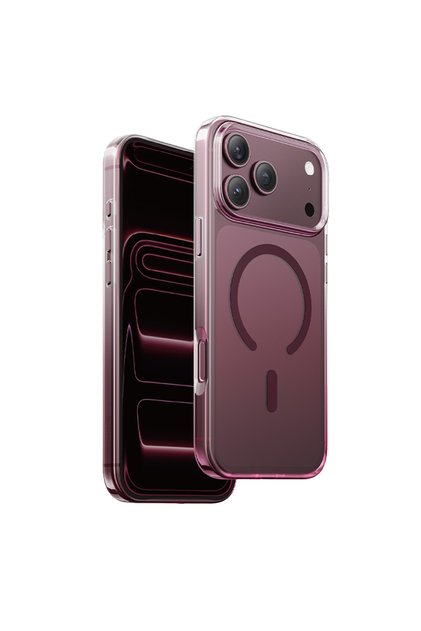 iPhone 17 Pro / 18 Pro Uyumlu Kılıf Parlak Çift Renkli Şeffaf Magsafe Özellikli Sararmaz Kapak - Dark Cherry