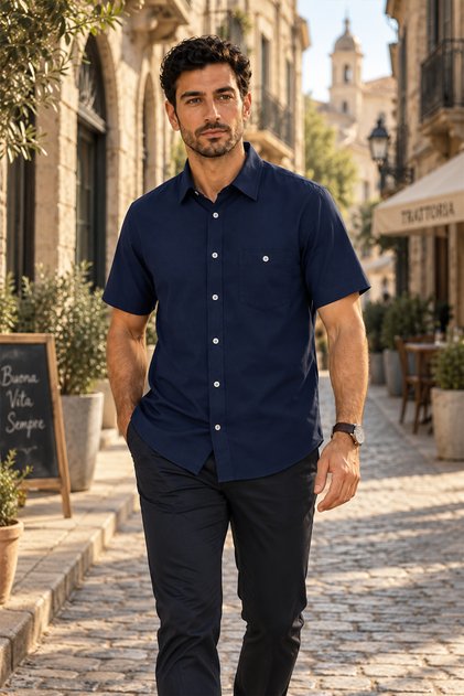 Men's 100% Cotton Short Sleeve Shirt Comfortable Fit Summer Breathable Single Pocket S-5Xl