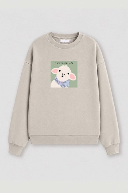 Women's Premium Fabric 3 Thread Threaded Lamb Ear Printed Sweatshirt