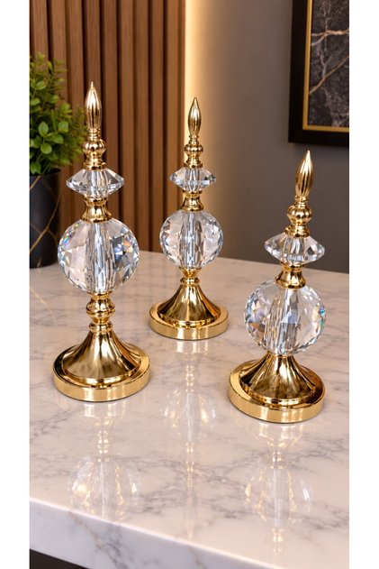 Kristal Detaylı Metal Gövdeli Dekoratif Aksesuar (Sarı)