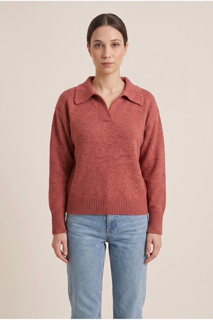 Buttonless Polo Collar Women's Sweater