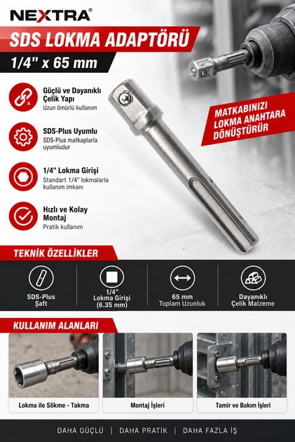 1/4" X 65 mm Sds Socket Adapter Drill Screwdriver Nut Removal Inserting Socket Bit