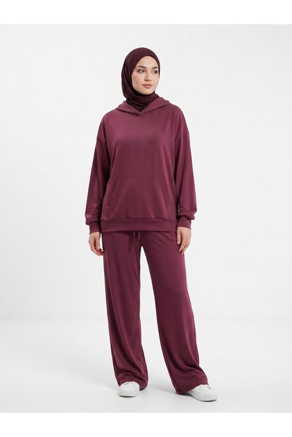 Women's Oysho Fabric (Modal) Oversize Hooded Comfortable Fit Top and Bottom Two-Piece Tracksuit Set