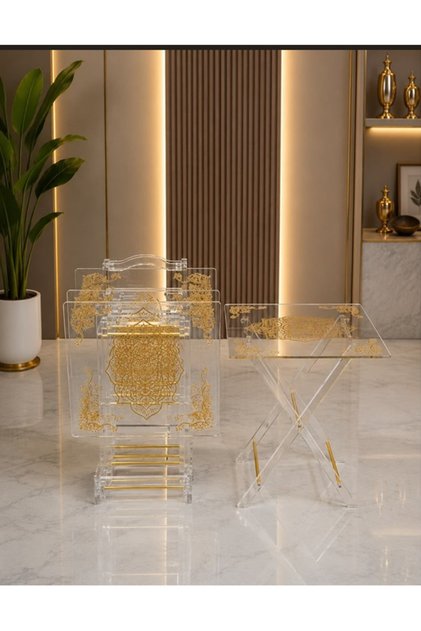 Transparent Acrylic Serving Table Set Gold Decorated Acrylic Serving Table