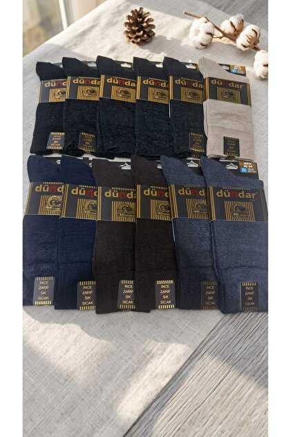 PLUS ERKEK CASHMERE ÇORAP; KIŞLIK; DÜZ ASORTİ 12'Lİ PAKET; (40-44)