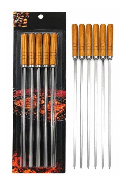 10-Piece Stainless Steel BBQ Skewers with Wooden Handles, Reusable Kebab & Grill Set