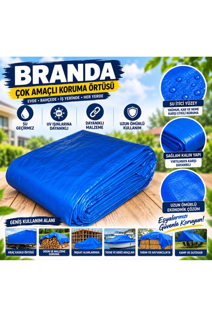 10 X 12 Metre Branda Çadır Gölgelik Su Toz Geçirmez Mavi