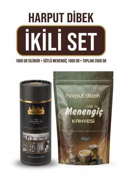 İkili Set 1000 gr Silindir Kutu Dibek Kahvesi + 1000 gr Sütlü Toz Menengiç Kahvesi