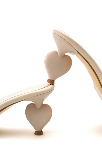 Women's Beige Heart Heeled Slippers