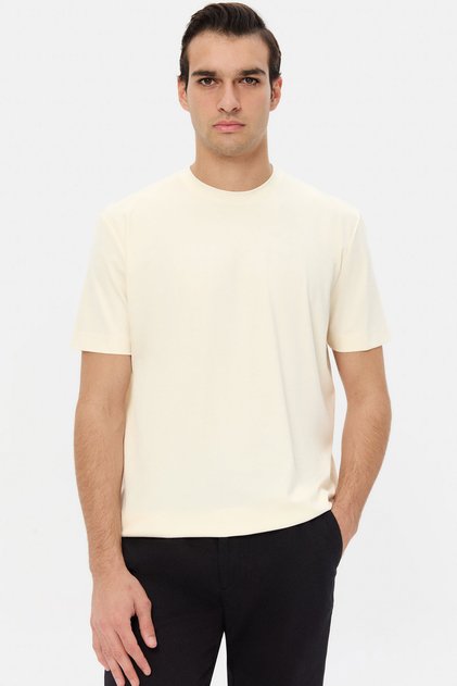 Ds Damat Regular Fit Ecru Plain T-Shirt