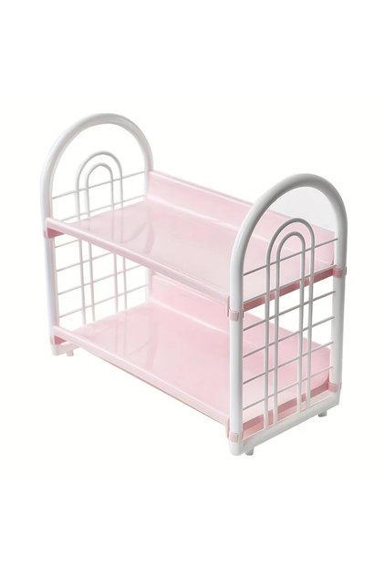 XL Pink 1-Pack Dual-Layer Plastic Desk Shelf – Multipurpose Organizer for Makeup, Dormitory, and Hom