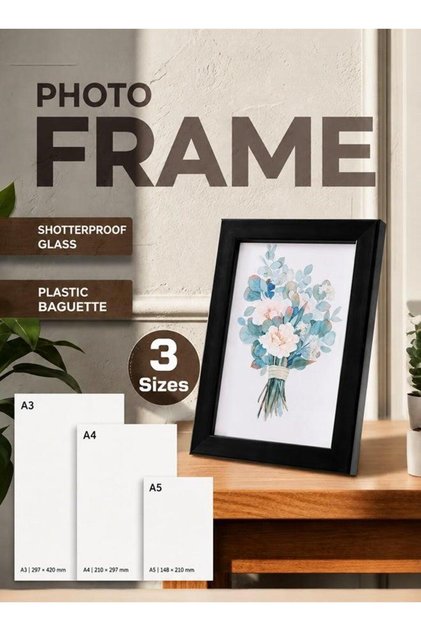 Wooden Picture Frame, Black Tabletop Photo Frame with Stand, Horizontal & Vertical Wall Display, Available in A3/A4/A5 Sizes – Ideal for Desk, Table, Home & Wall Decor, Versatile, Durable, Elegant