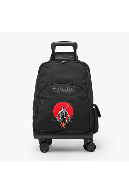 Samurai Print Trolley Bag for Boys 8-12 Years Retractable Handle - 18 inches