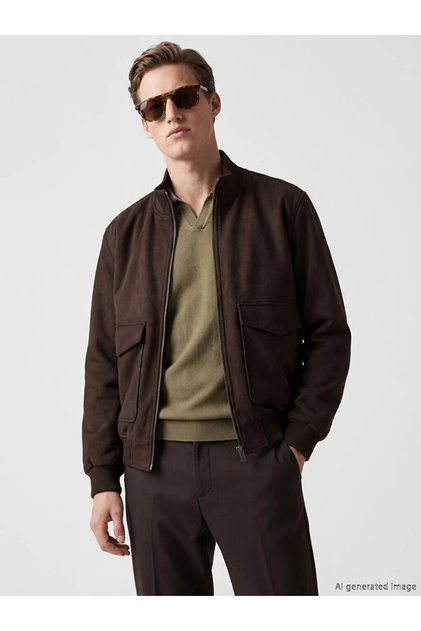 Brown Stand Collar Men's Jacket