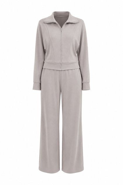 High Collar Zippered Sweat Track Suit Bottom Set
