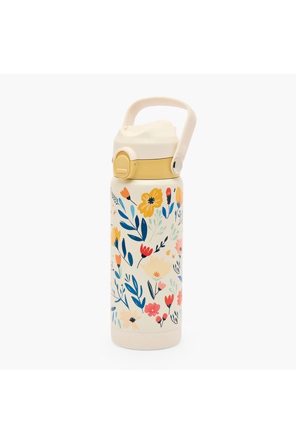 Floral Print Stainless Steel Water Bottle with Spout and Straw