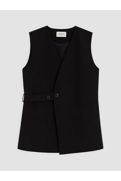 Black Double-Breasted Collar Women's Classic Vest