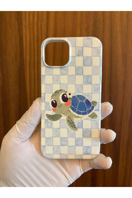 iPhone 13/14 Cute Turtle Printed Velvet Inside Launch Silicone Phone Case (White Case)
