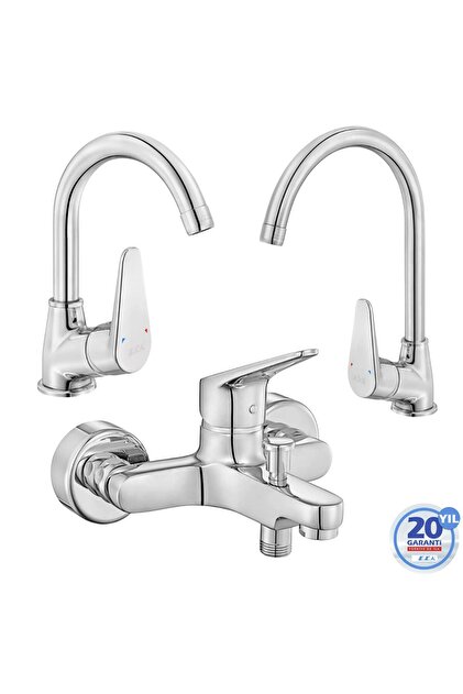 Spylos Chrome Swan Sink - Bathroom - Swan Sink Faucet Set of 3 102188126-102102494-102118136