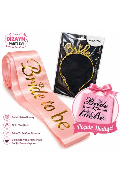 Bride to Be Bachelorette Set Pink Sash Gold Crown and Napkin Gift Bridal Party Set