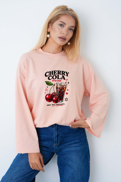 Cherry and Cola Printed Wide-Sleeved Body Suitable for Hijab Wear