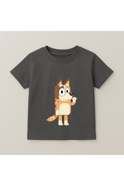 Bluey Bingo Hand-Waving Printed Kids T-Shirt 100% Cotton Smoked