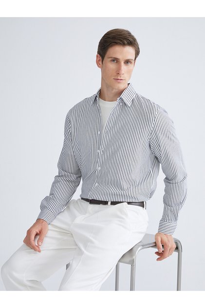 Ozmarka New Season Slim Fit Long Sleeve Striped Men's Shirt