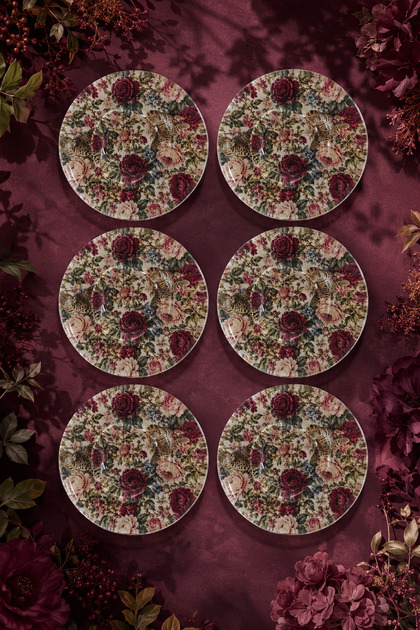 Set of 6 Glass Tea Plates – Rose and Leopard Patterned – 12 Cm, 6 Tea Plates
