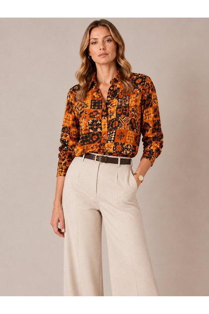 Women's Viscose Multi-Colored Patterned Long Sleeve Buttoned Colored Shirt