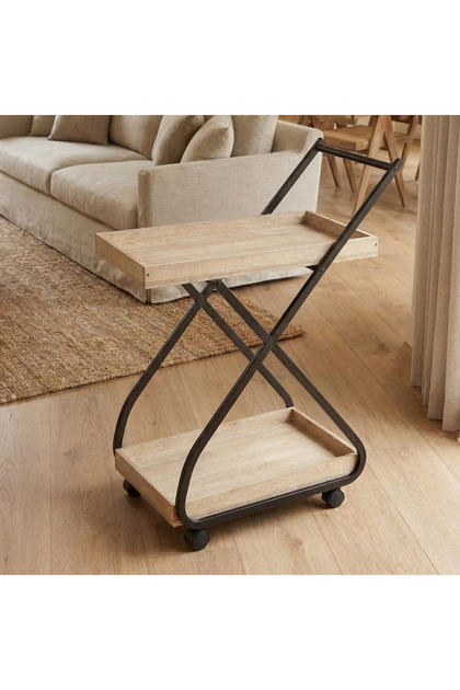 Beige Color Serving & Entertaining Trolley with 2 Shelves Modern and Stylish Design Versatile Use