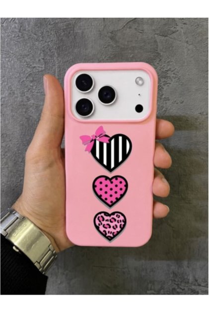 iPhone 17 Pro Max - 18 Pro Max Compatible Pink Case with Triple Pattern and Bow Design