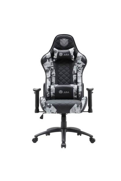 Diamond Gaming Chair in White Camo and Black with Back and Neck Cushions