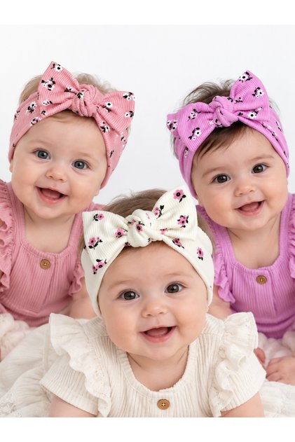 Baby Girl 3-Piece Tie-Back Hairband Set – Patterned and Colorful