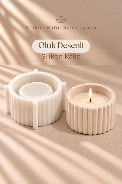 Oluk Desenli Silikon Kalıp Dekoratif Kap ve Mumluk Kalıbı 7x7x3 cm