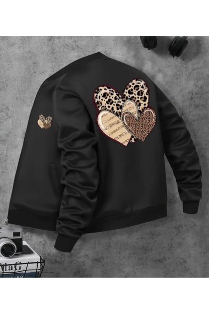 New Season Three Hearts Back Printed 2 Yarn Shardooned 100% Cotton College Collar Zippered Girls' Sweatshirt