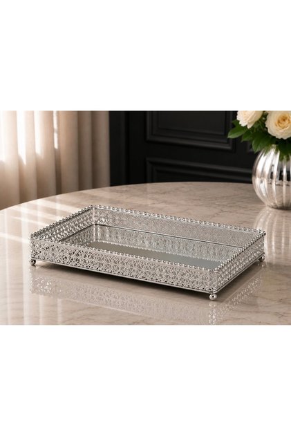 Esterhomedecor Rectangular Metal Tray with Mirror 35*25*6cm Yv412