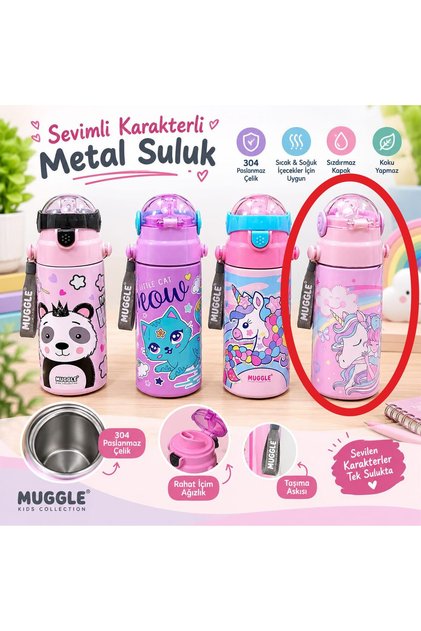 ÇELİK MATARA İLKOKUL ANAOKULU KIZ DESENLİ KOKUSUZ 550 ML