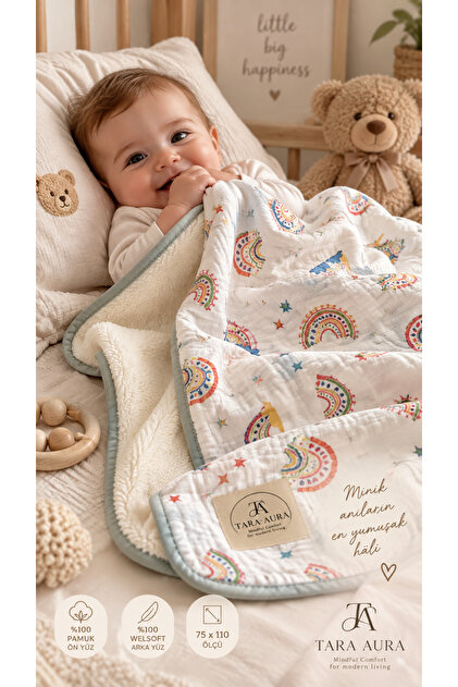بطانية أطفال مصنوعة من 4 طبقات من الموسلين القطني بنسبة 100% و100% ويلسوفت.