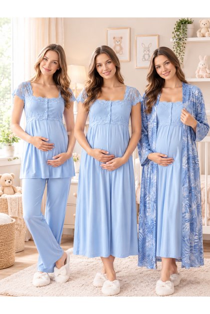 Maternity Pajamas and Nightgown Set, 4-Piece Set