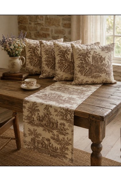 4+1 Vintage Set 4 Cushion Covers 1 Runner (5 Pieces)