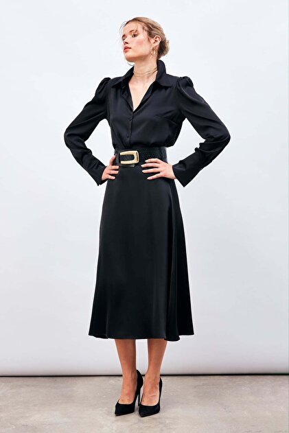Midi Length Satin Skirt