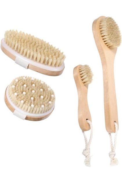 Dry Body Brushing Brush Set for Deep Pore Cleansing, Soft Long Handle Exfoliating Brushes for Face,