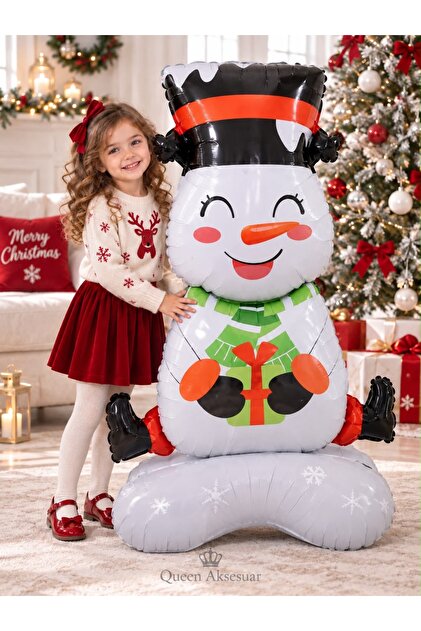 Giant standing snowman foil balloon for party, christmas, and festive decorations.
