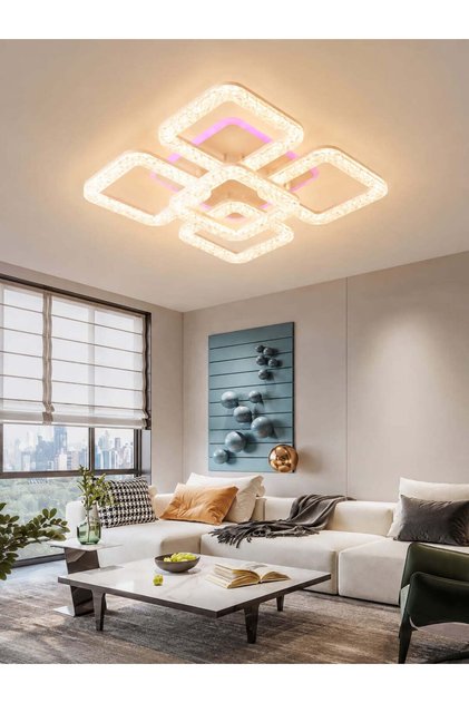 Lustră LED cu cinci pătrate, iluminare RGB, 500W