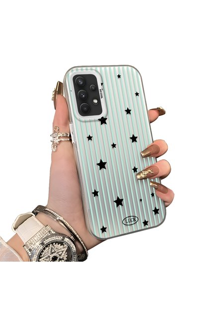 Samsung Galaxy A32 4g Compatible Edge Striped Black Star Pattern Protective Case Acrylic Hard Back Silicon Edge