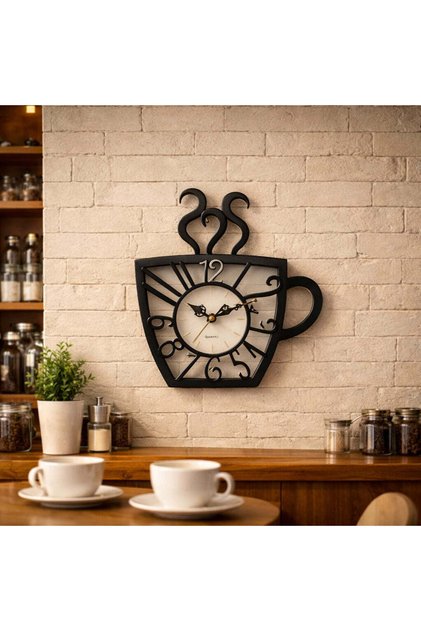 Ceas de Perete Decorativ in Forma de Ceasca de Cafea, 30x28 cm, Negru