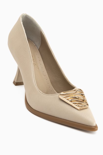 Danya Beige Buckle Women's Heeled Shoes